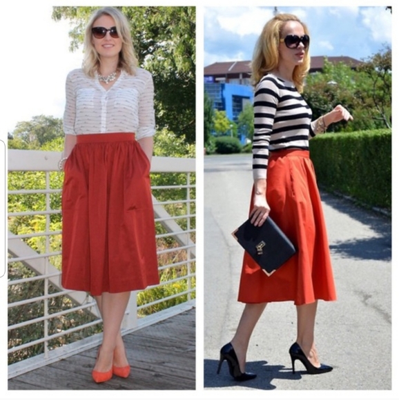 ZARA MIDI SKIRT WITH POCKETS ORANGE SIZE SMALL - Picture 5 of 7